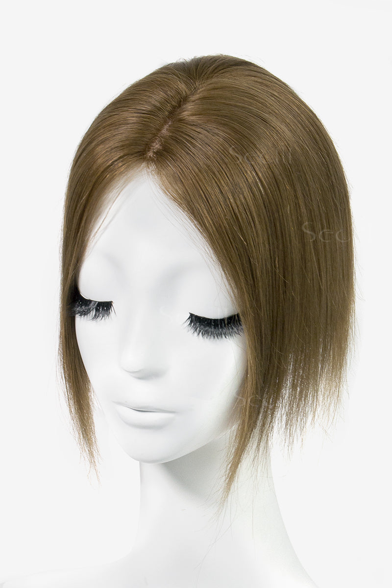 Topper de Cabello Humano Remy con Base de Seda Flavia | Marrón Castaño Claro