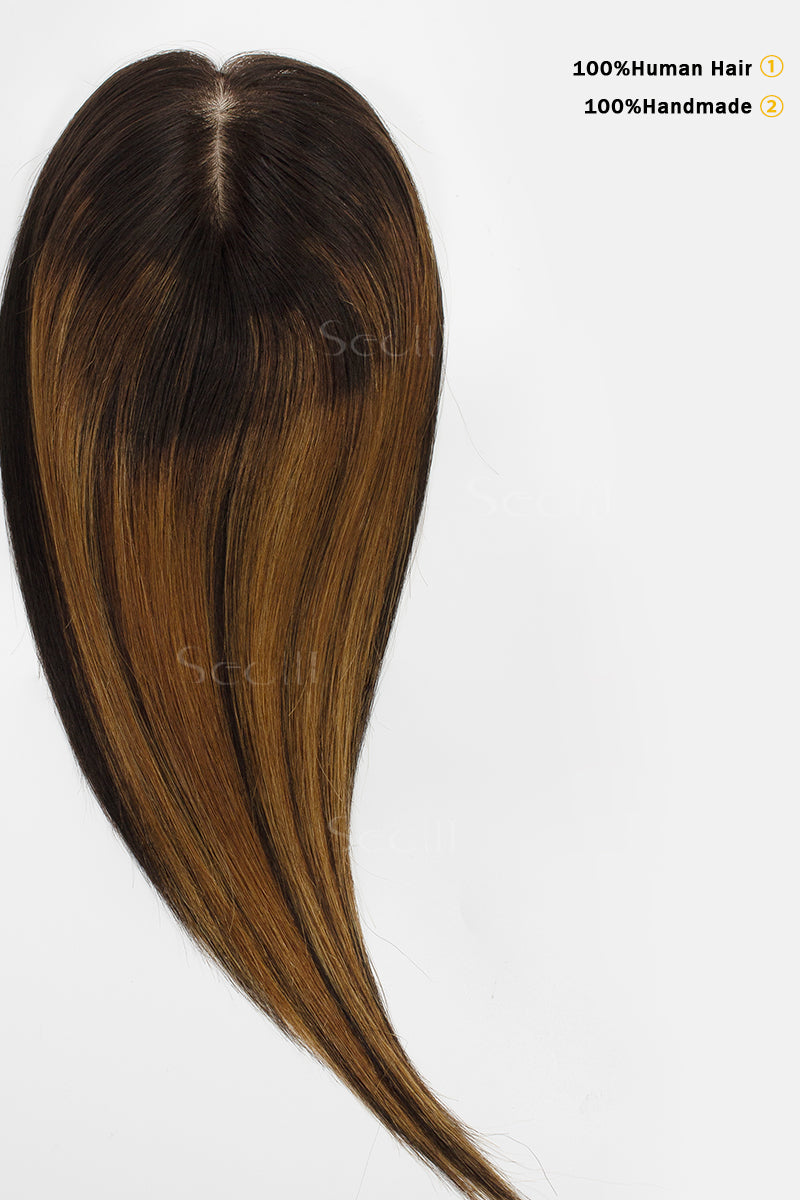 Topper de Cabello Humano Remy con Base de Seda Flavia | Raíz de Negro Natural con Negro Natural/Perú