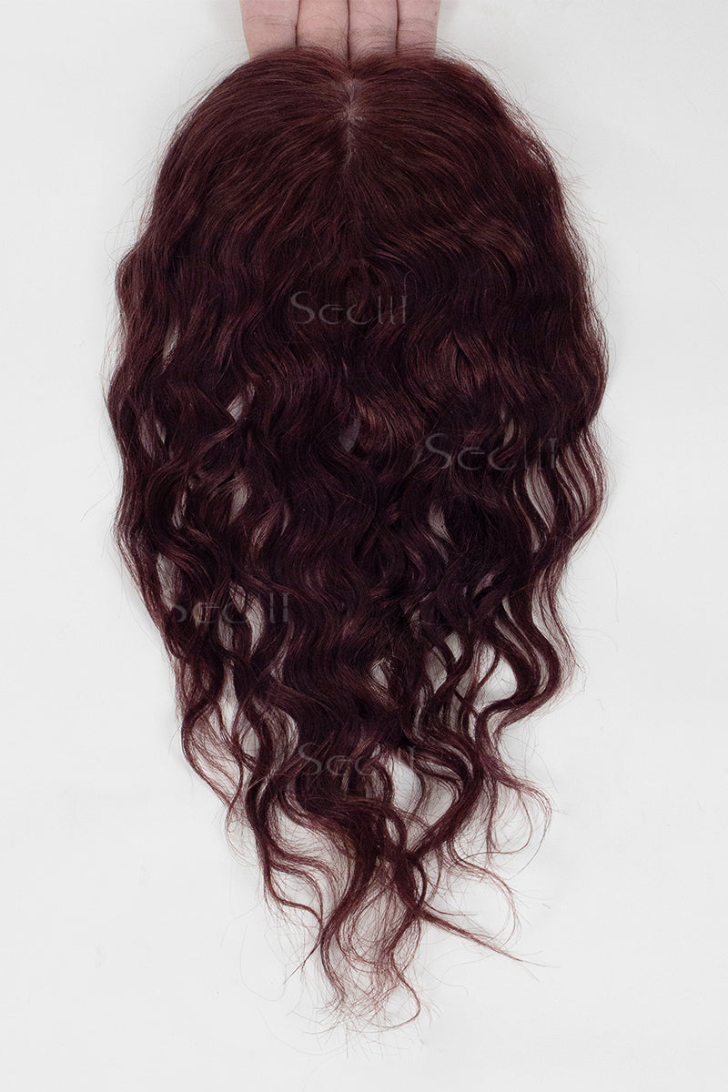 Flavia-C02 Wave Curly Human Hair Toppers Wine Red