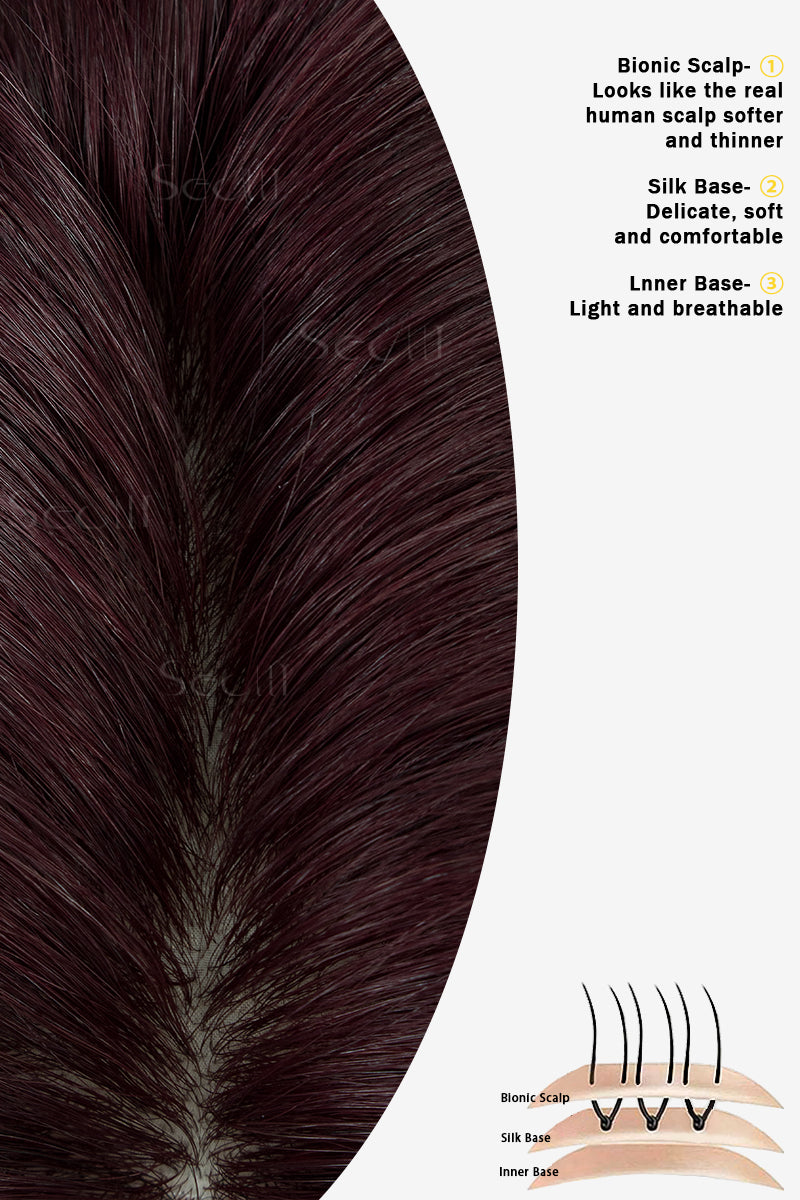 Peluca de cabello humano Remy Flavia Silk Top color vino tinto n.° 99J
