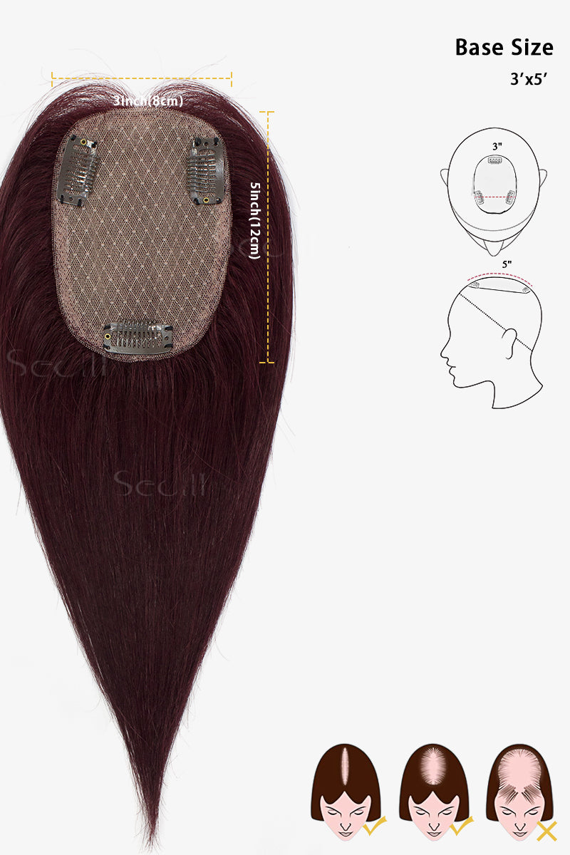 Peluca de cabello humano Remy Flavia Silk Top color vino tinto n.° 99J