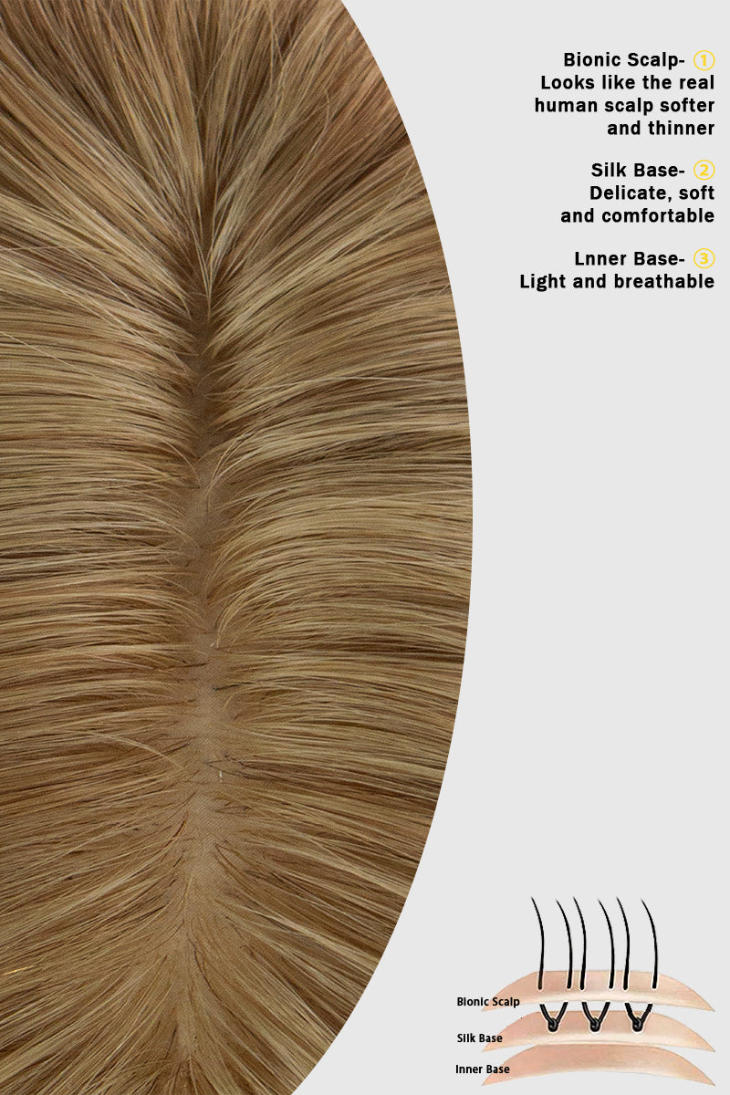 Flavia-C02  Wave Curly Human Hair Toppers Dark Blonde