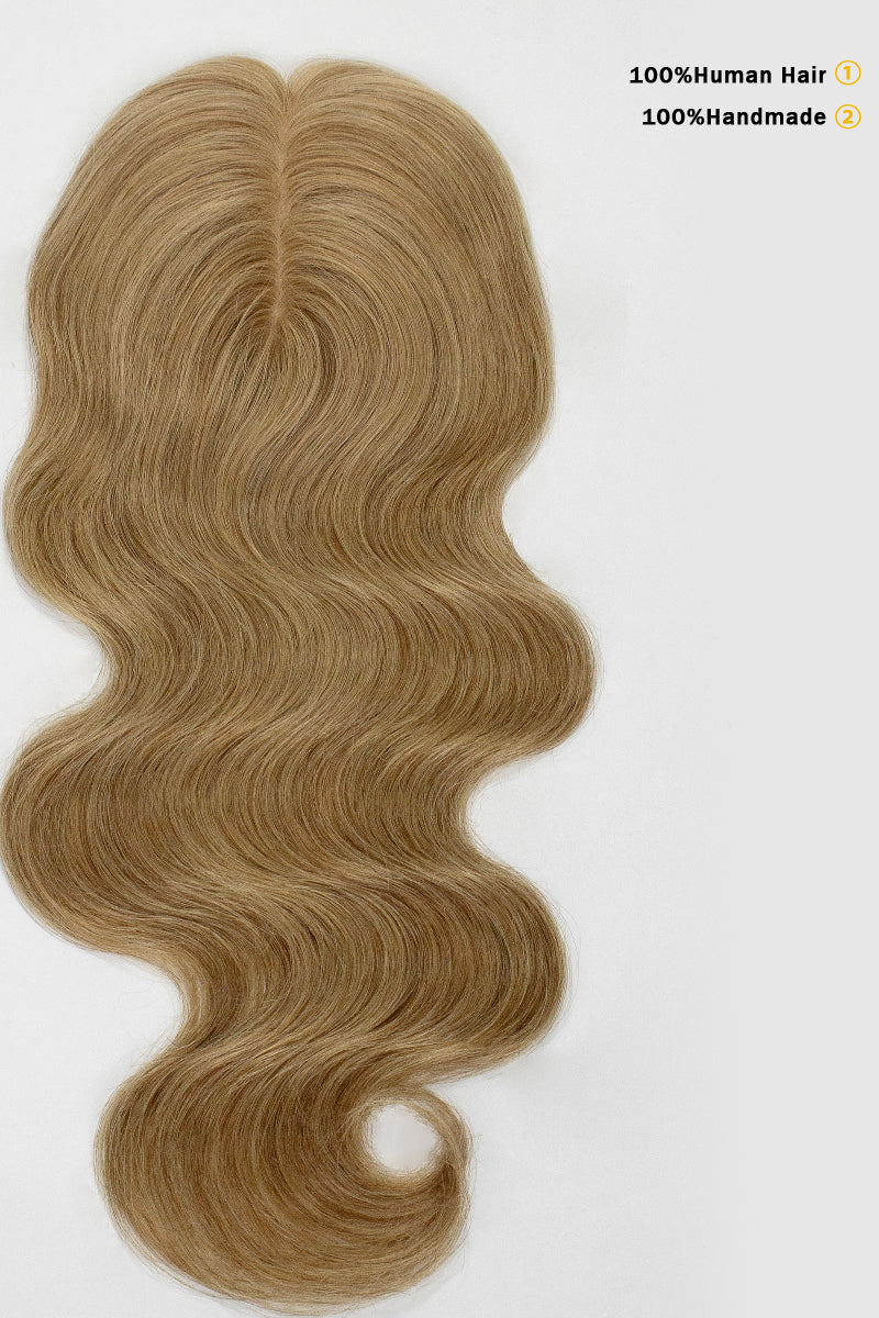 Flavia-C02  Wave Curly Human Hair Toppers Dark Blonde