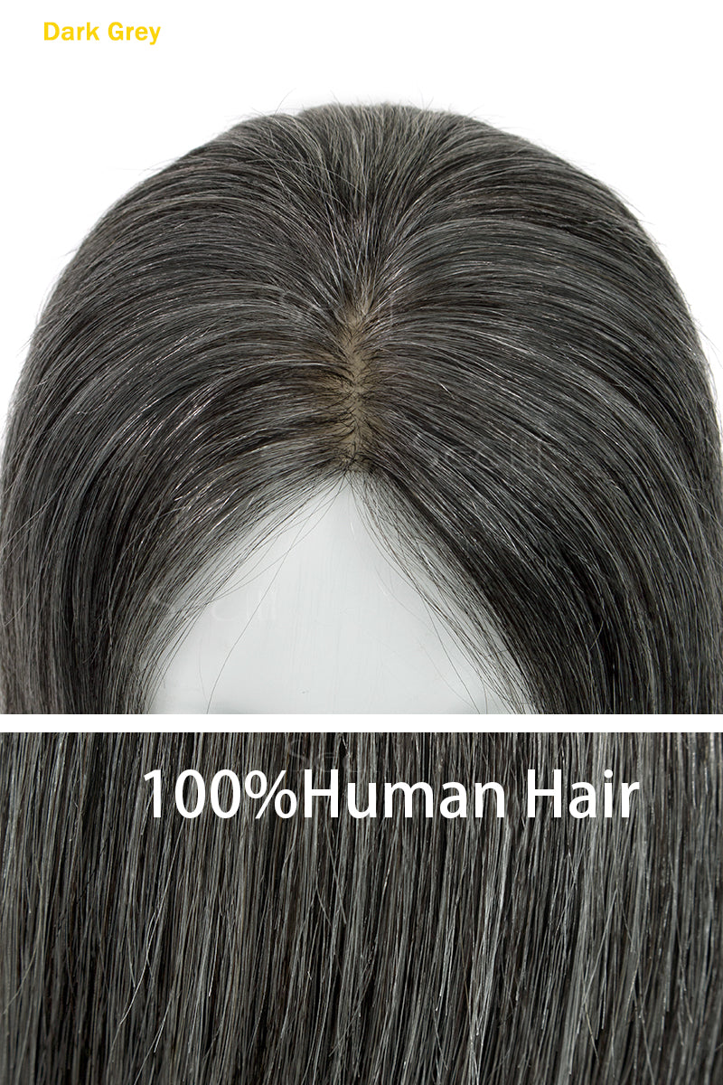 Metis Human Hair Toppers Crown Topper Hair Extensions (Grey and White)