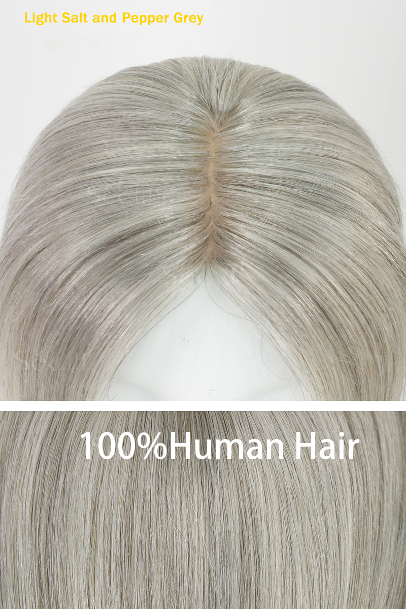 Metis Human Hair Toppers Crown Topper Hair Extensions (Grey and White)