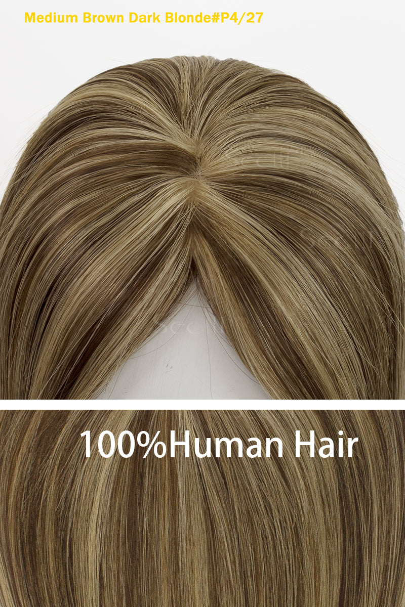 Topper de Cabello Humano Remy con Base de Seda Flavia | Marrón Medio con Reflejos Cálidos