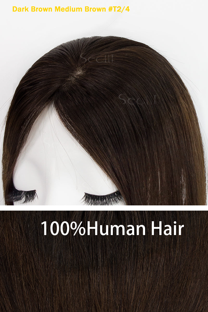Topper de Cabello Humano Remy con Base de Seda Flavia | Marrón Oscuro/Marrón Chocolate