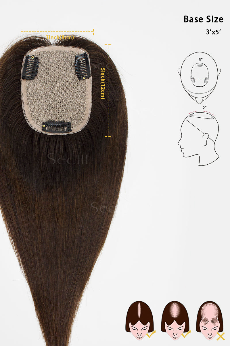Topper de Cabello Humano Remy con Base de Seda Flavia | Marrón Oscuro/Marrón Chocolate