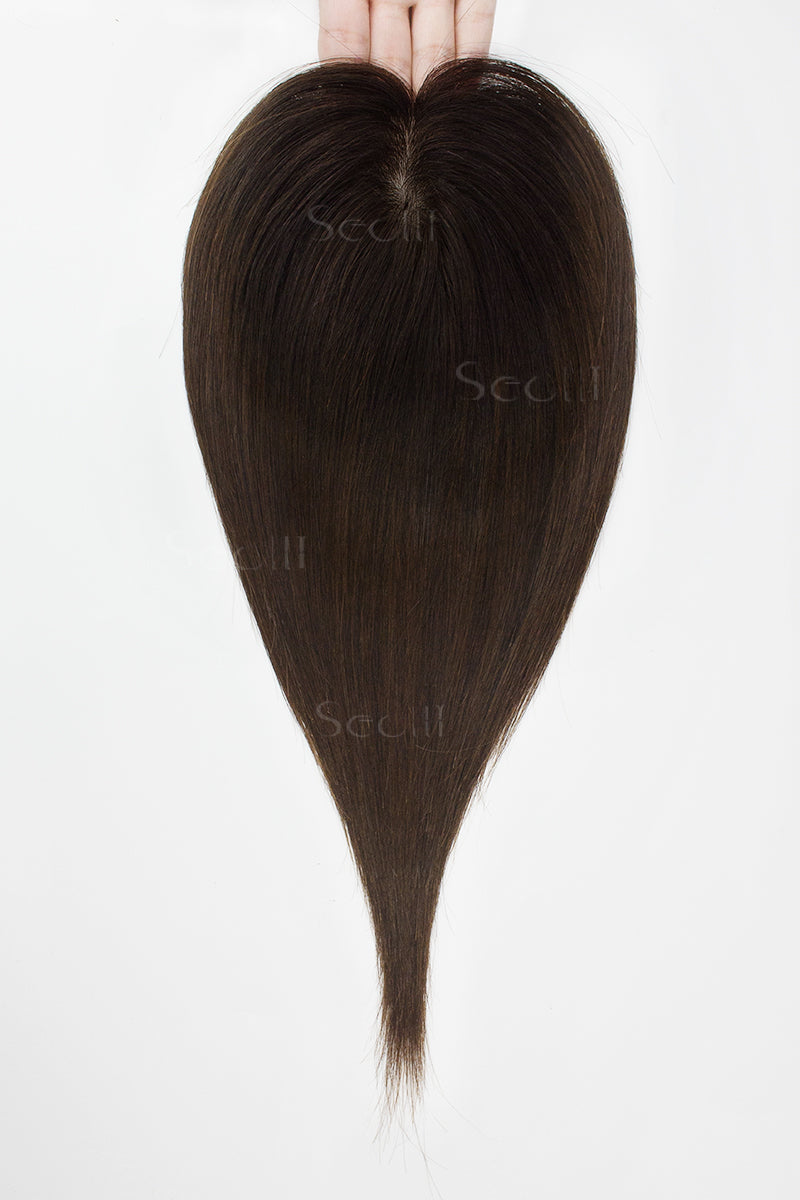 Topper de Cabello Humano Remy con Base de Seda Flavia | Marrón Oscuro/Marrón Chocolate