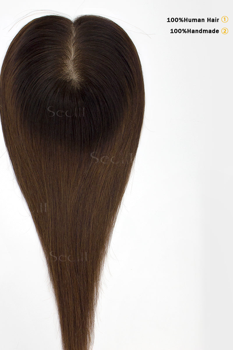 Topper de Cabello Humano Remy con Base de Seda Flavia | Marrón Oscuro/Marrón Medio