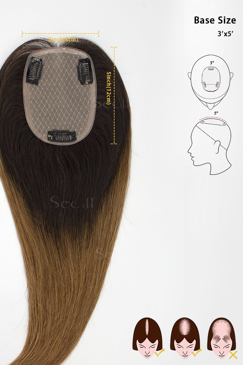 Topper de Cabello Humano Remy con Base de Seda Flavia | Marrón Oscuro/Marrón Claro
