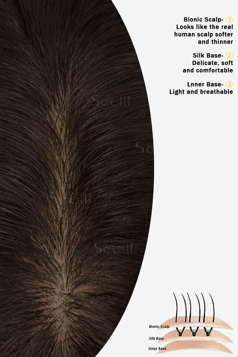 Topper de Cabello Humano Remy con Base de Seda Flavia | Marrón Oscuro/Marrón Claro