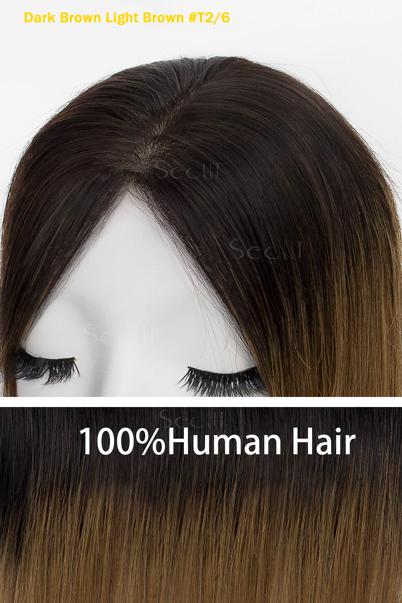 Topper de cabello humano Remy Flavia Silk Top de color marrón oscuro/marrón claro n.° T2/6