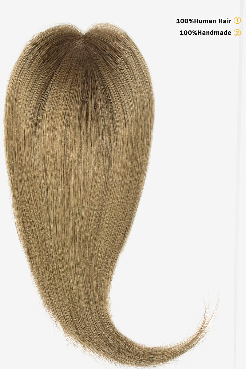 Topper de Cabello Humano Remy con Base de Seda Flavia | Marrón Oscuro / Marrón Ceniza Degradado