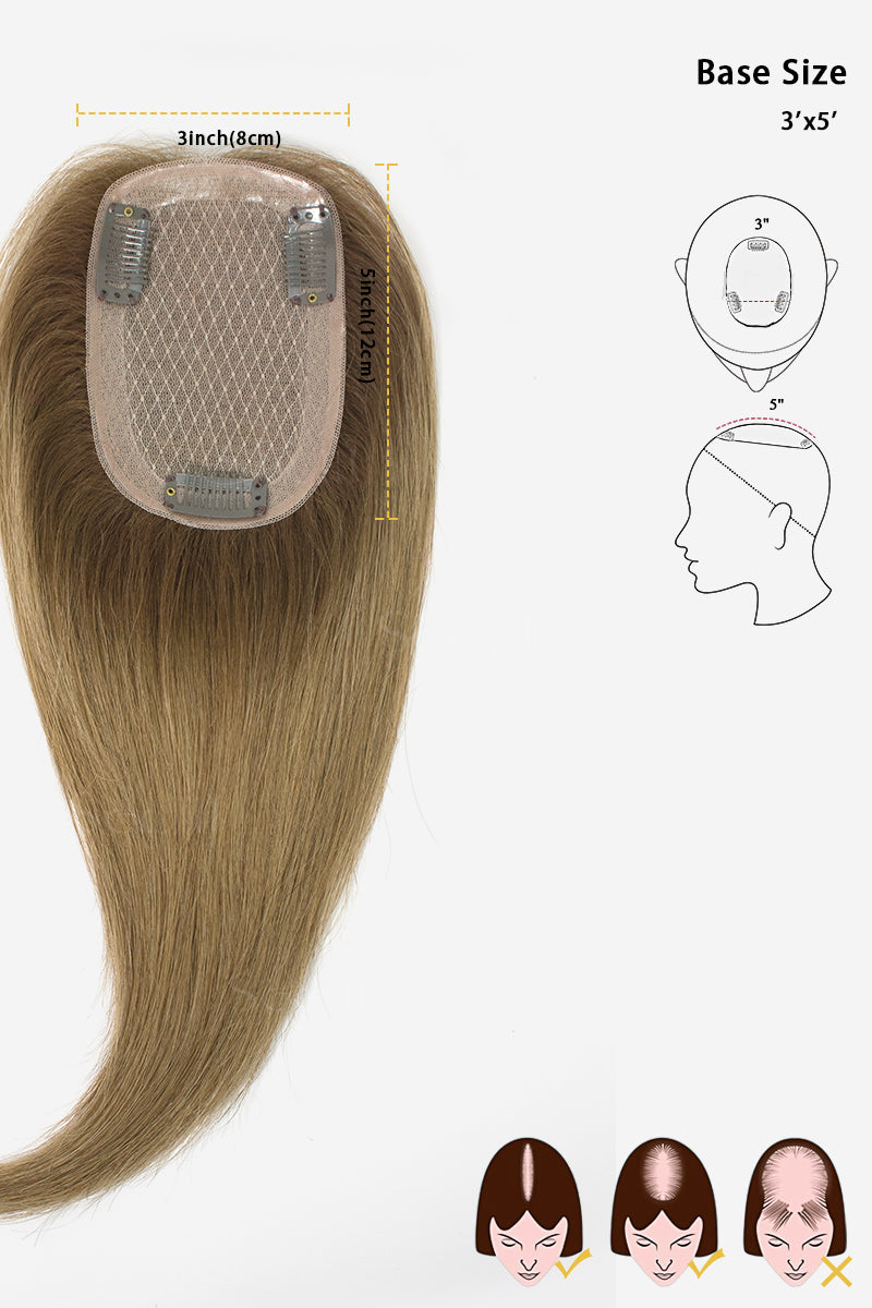 Topper de Cabello Humano Remy con Base de Seda Flavia | Marrón Oscuro / Marrón Ceniza Degradado