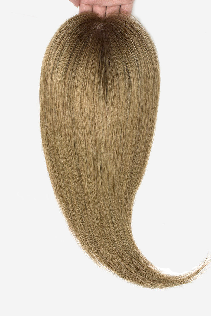 Topper de Cabello Humano Remy con Base de Seda Flavia | Marrón Oscuro / Marrón Ceniza Degradado