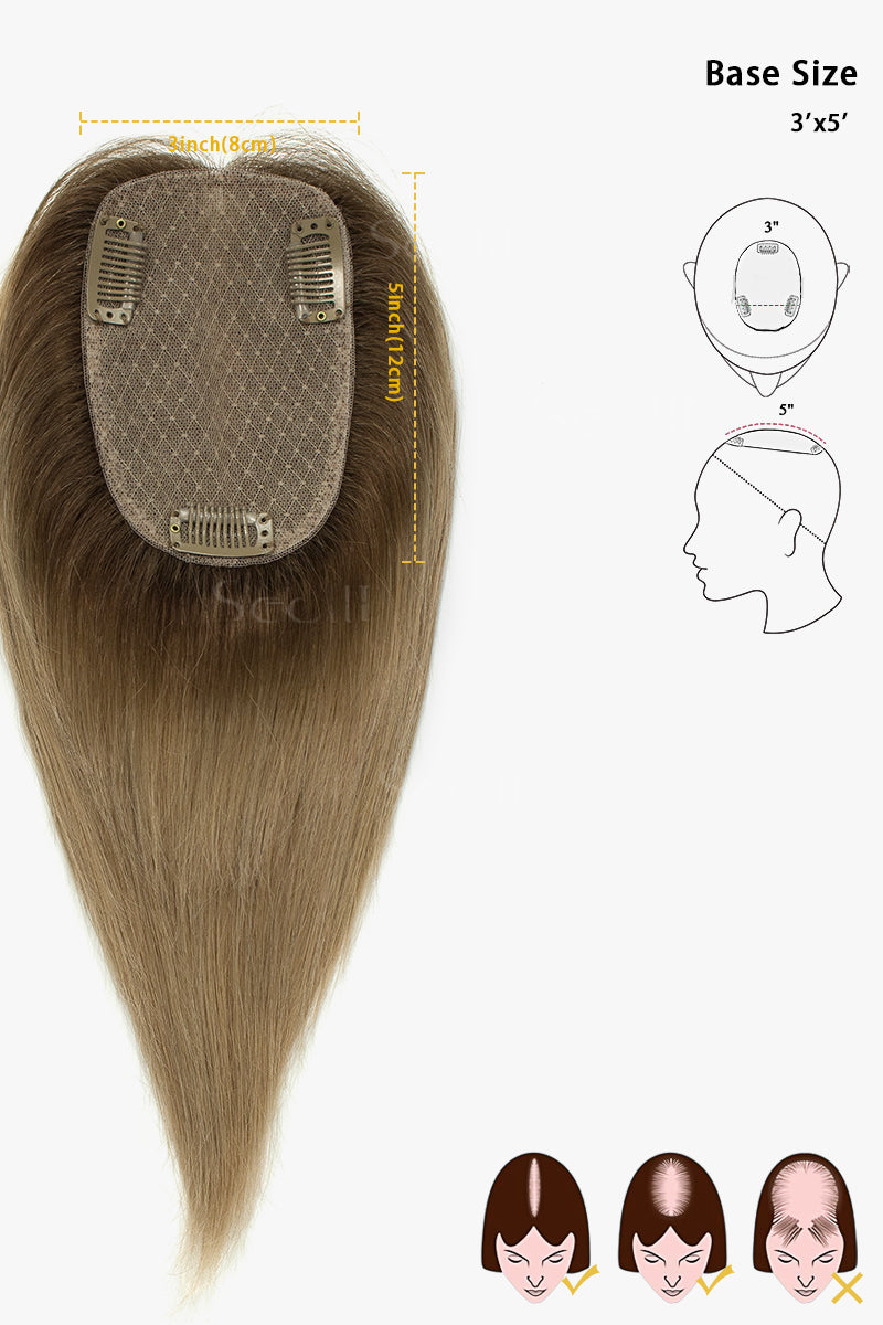 Topper de Cabello Humano Remy con Base de Seda Flavia | Bicolor Marrón Medio/Rubio Oscuro