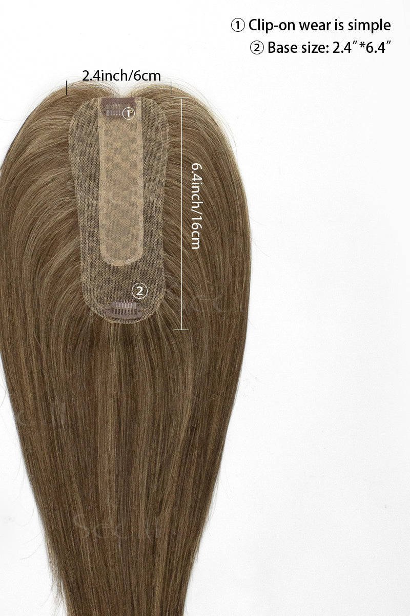 Hair topper with measurements on a white background