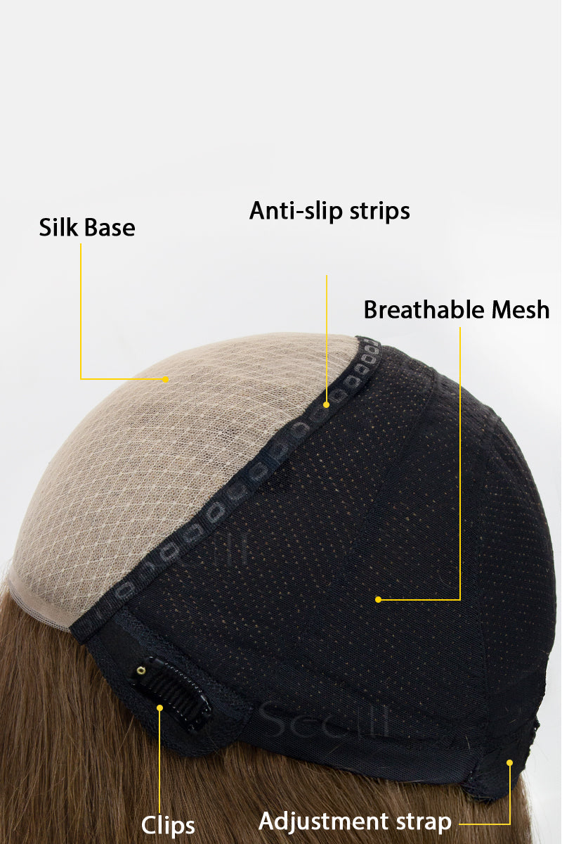 Libby Glueless Full Lace Human Hair Bob Wig with labeled components on a white background