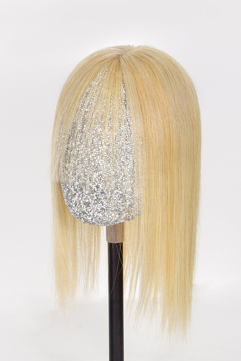 Metis Human Hair Toppers Crown Topper with Bangs Ash Blonde Bleach Blonde