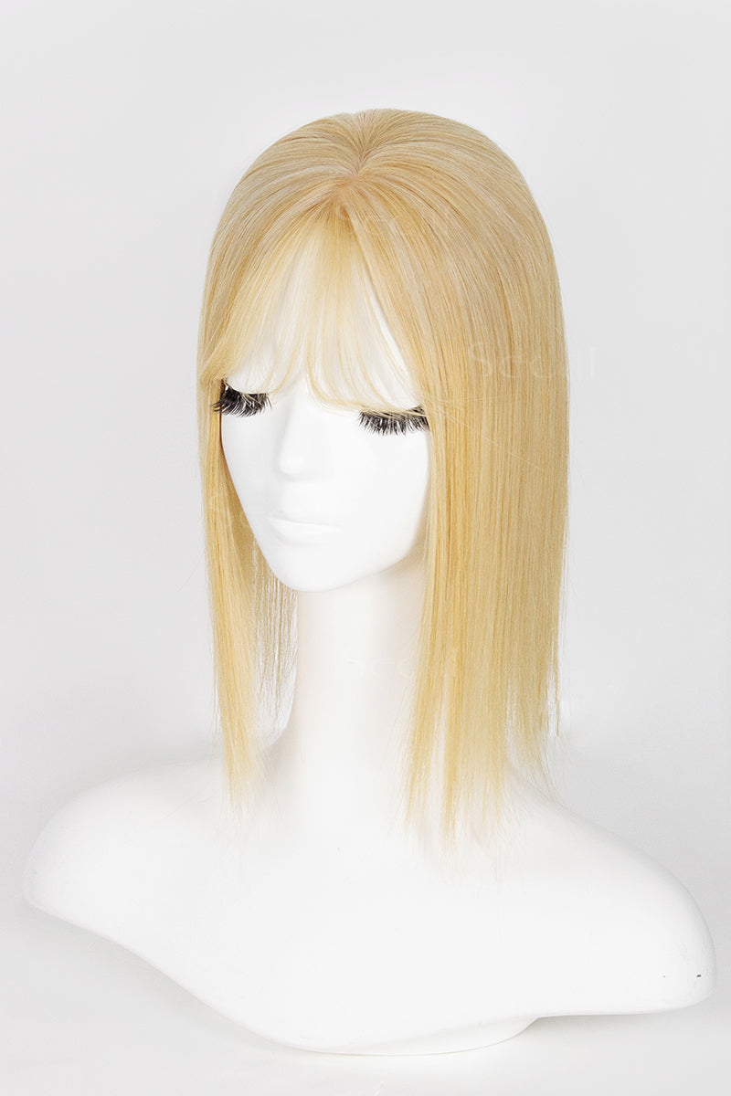 Metis Human Hair Toppers Crown Topper with Bangs Ash Blonde Bleach Blonde