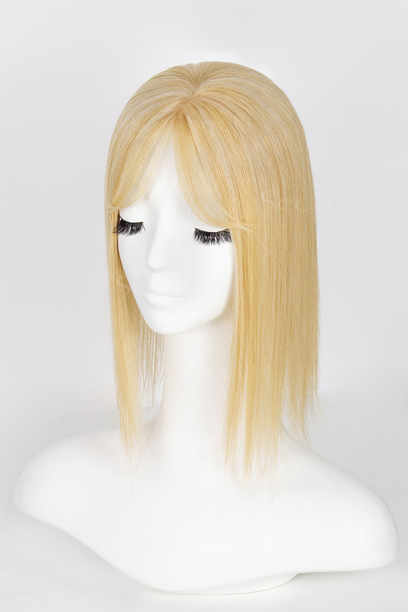 Metis Human Hair Toppers Crown Topper with Bangs Ash Blonde Bleach Blonde