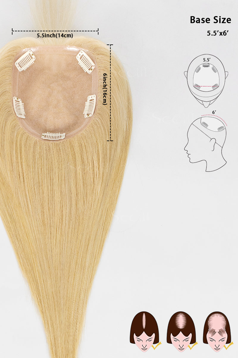 Metis Human Hair Toppers Crown Topper with Bangs Ash Blonde Bleach Blonde