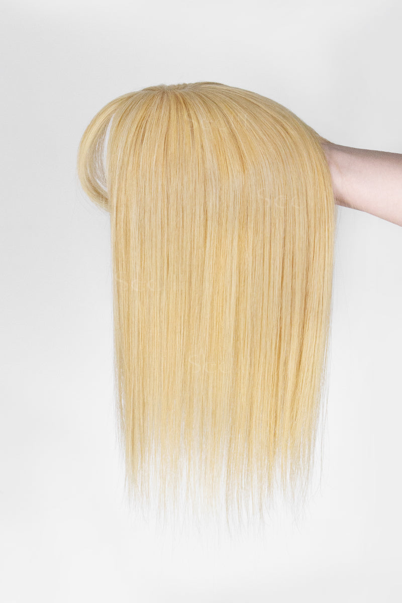 Metis Human Hair Toppers Crown Topper with Bangs Ash Blonde Bleach Blonde