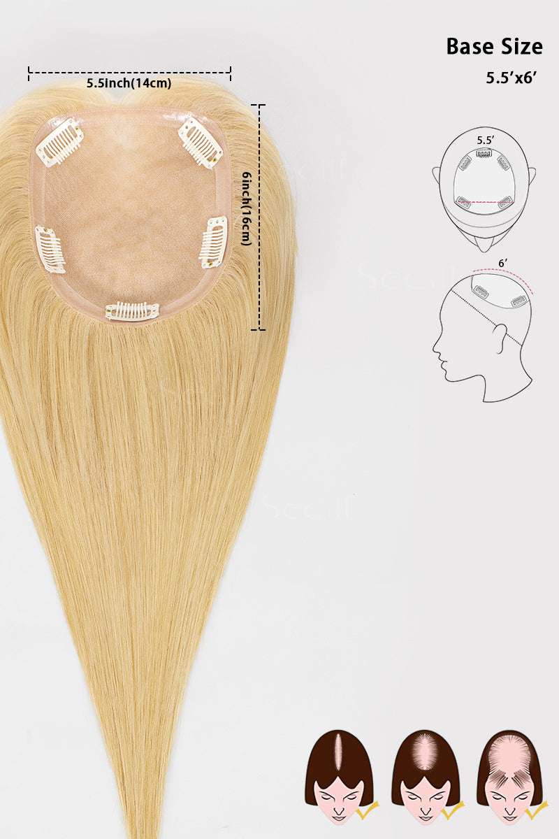 Metis Human Hair Toppers Crown Topper with Bangs Ash Blonde Bleach Blonde