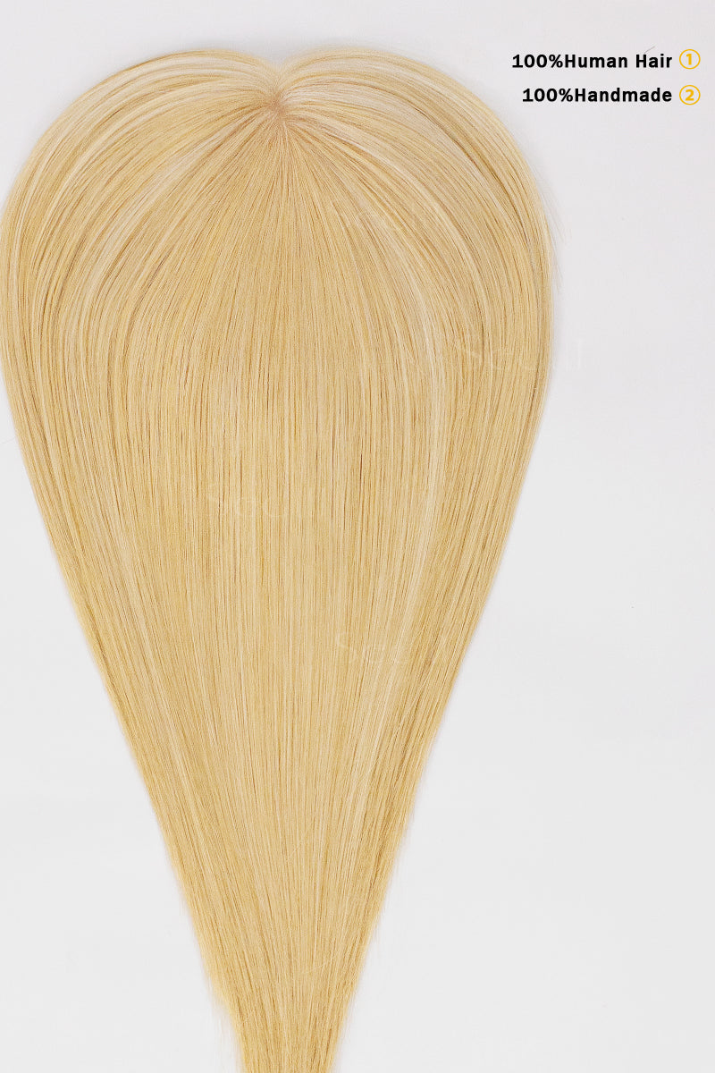 Metis Human Hair Toppers Crown Topper with Bangs Ash Blonde Bleach Blonde