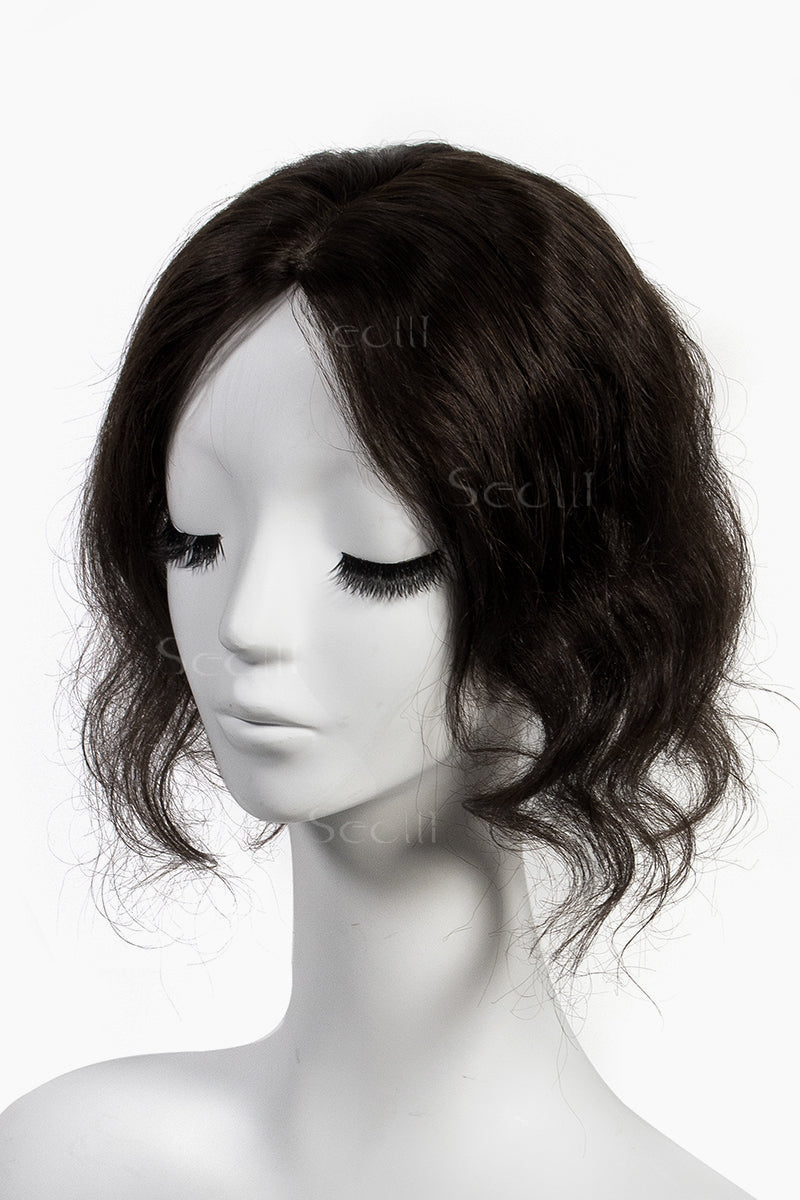 Metis C0-1 Wave Human Hair Toppers Crown Topper Hair Extensions No Bangs Dark Brown