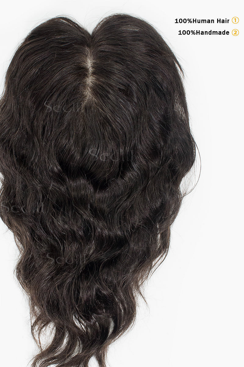 Metis C0-1 Wave Human Hair Toppers Crown Topper Hair Extensions No Bangs Dark Brown