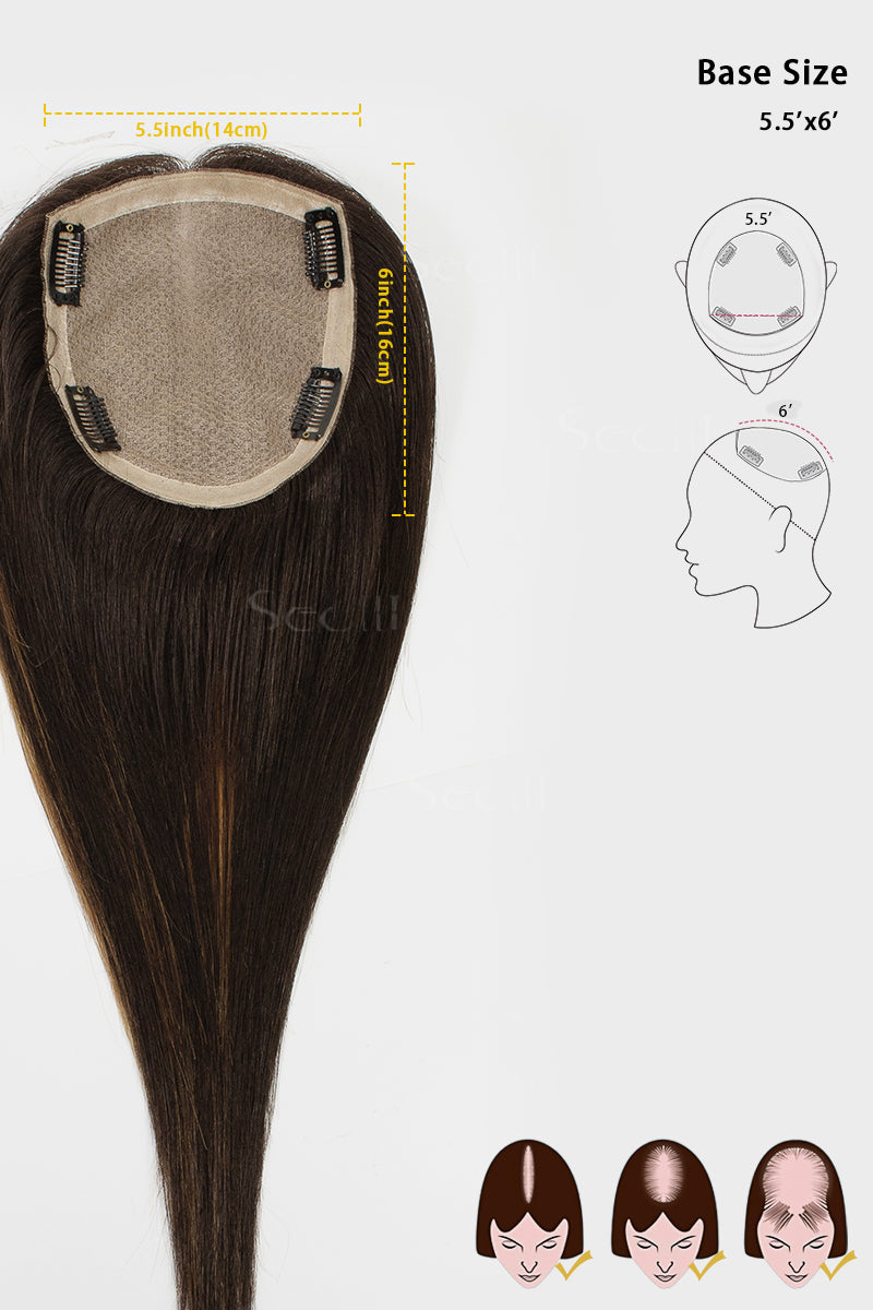 Metis Human Hair Toppers Crown Topper Hair Extensions Natural Black Root with Natural Black/Peru