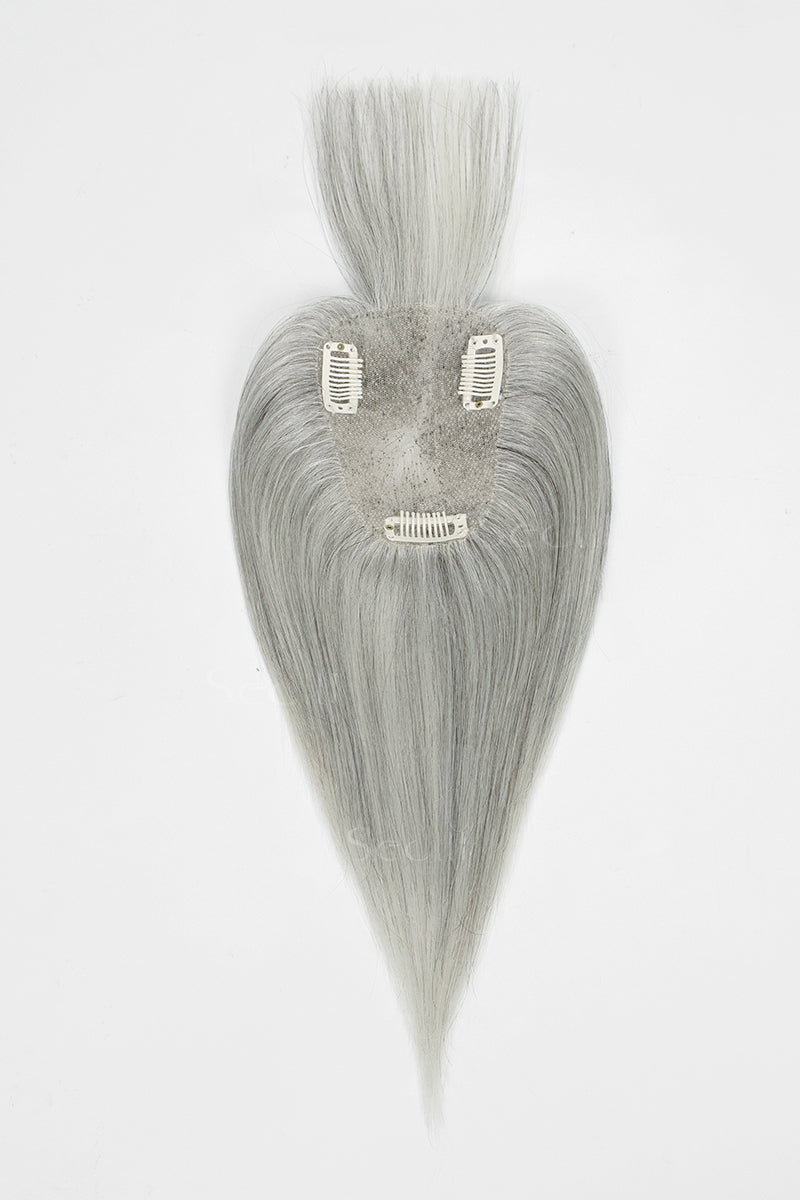 Light Grey hair topper with clips on a white background
