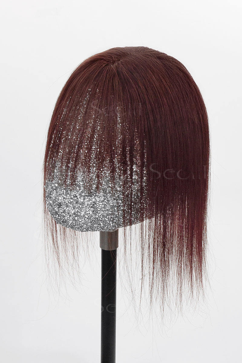 Mona-B Handmade Human Hair Topper with Bangs Wine Red