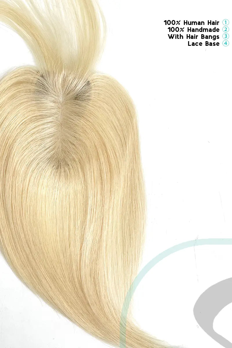 Mona-B Handmade Human Hair Topper with Bangs Lightest Blonde
