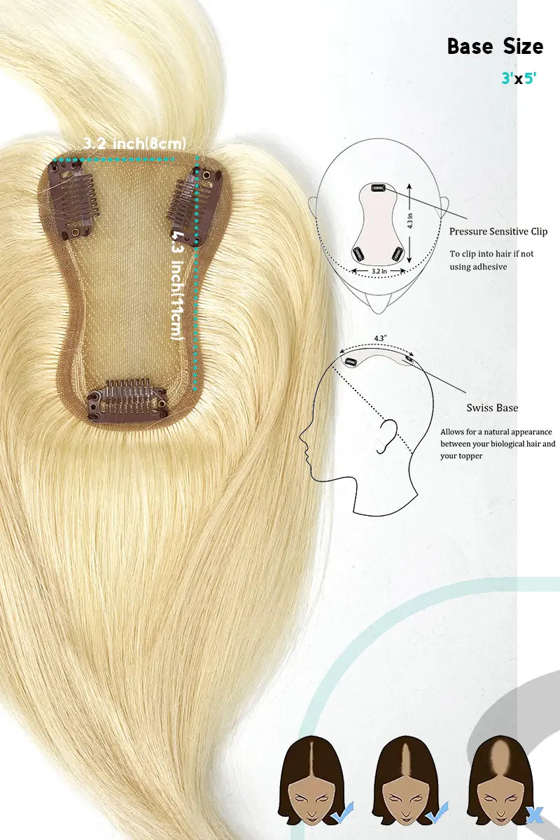 Mona-B Handmade Human Hair Topper with Bangs Lightest Blonde