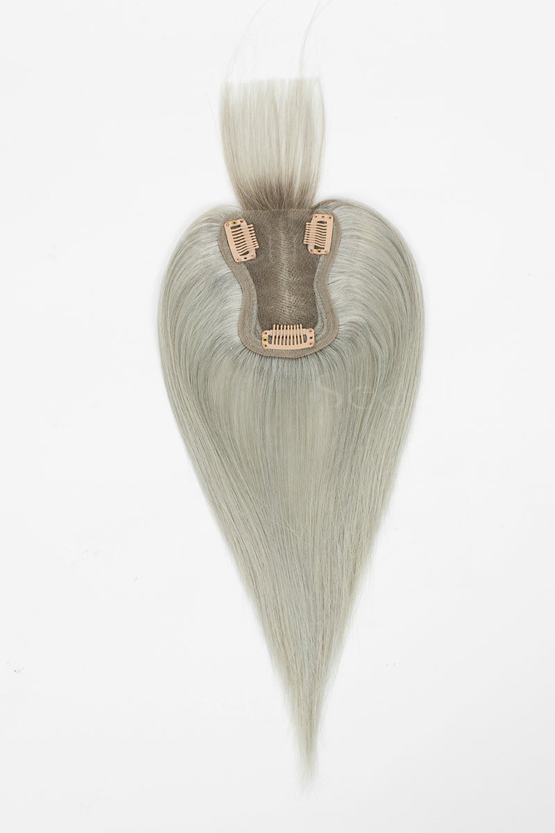 Mona-B hair topper with bangs wearing demonstration