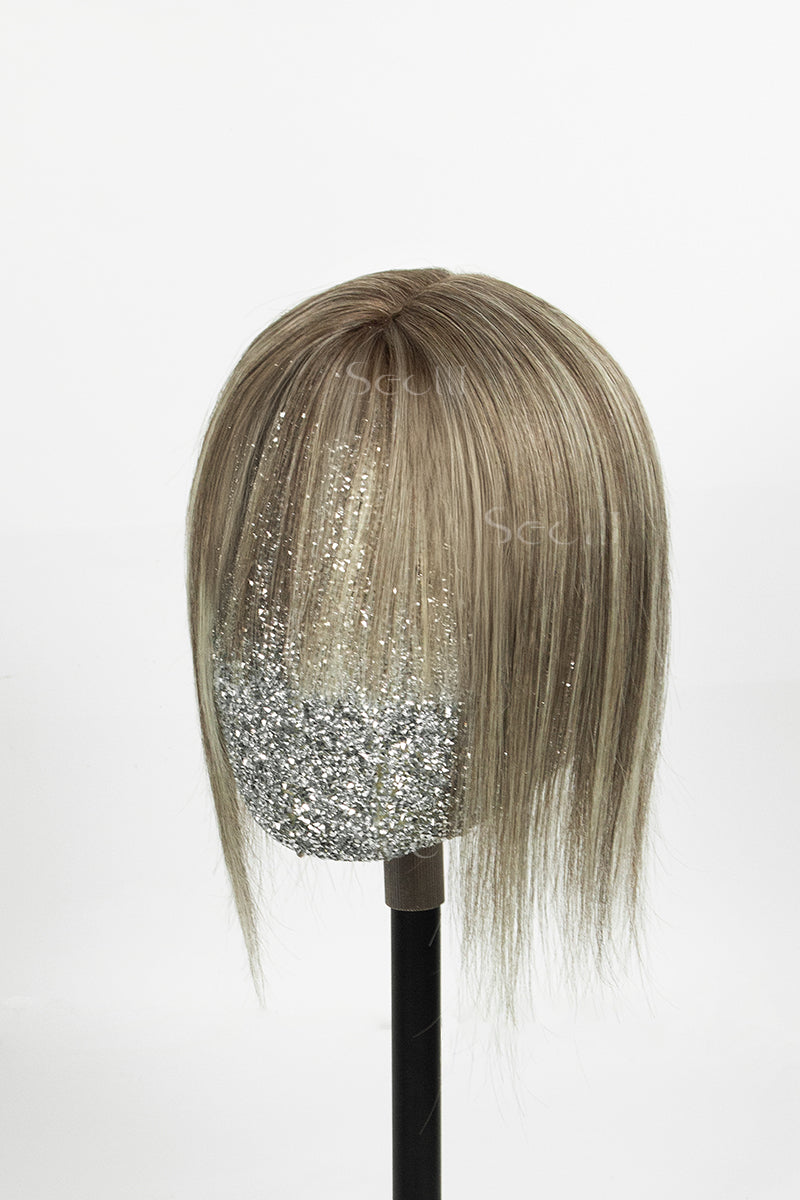 Mona-B hair topper with bangs left side angle view