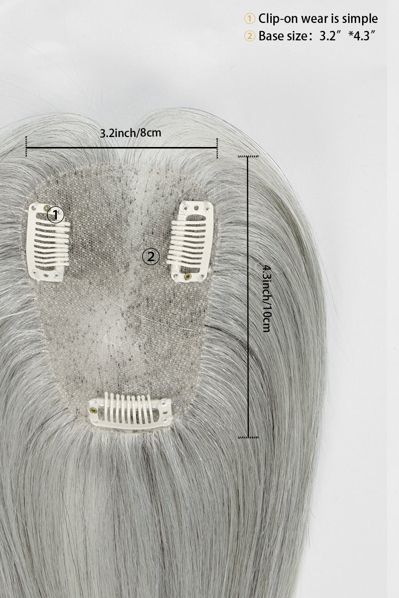 Hair topper with measurement details on a white background