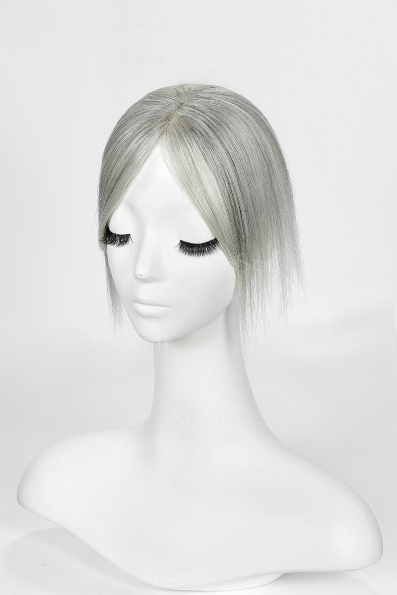 Light Grey topper on a mannequin head against a white background