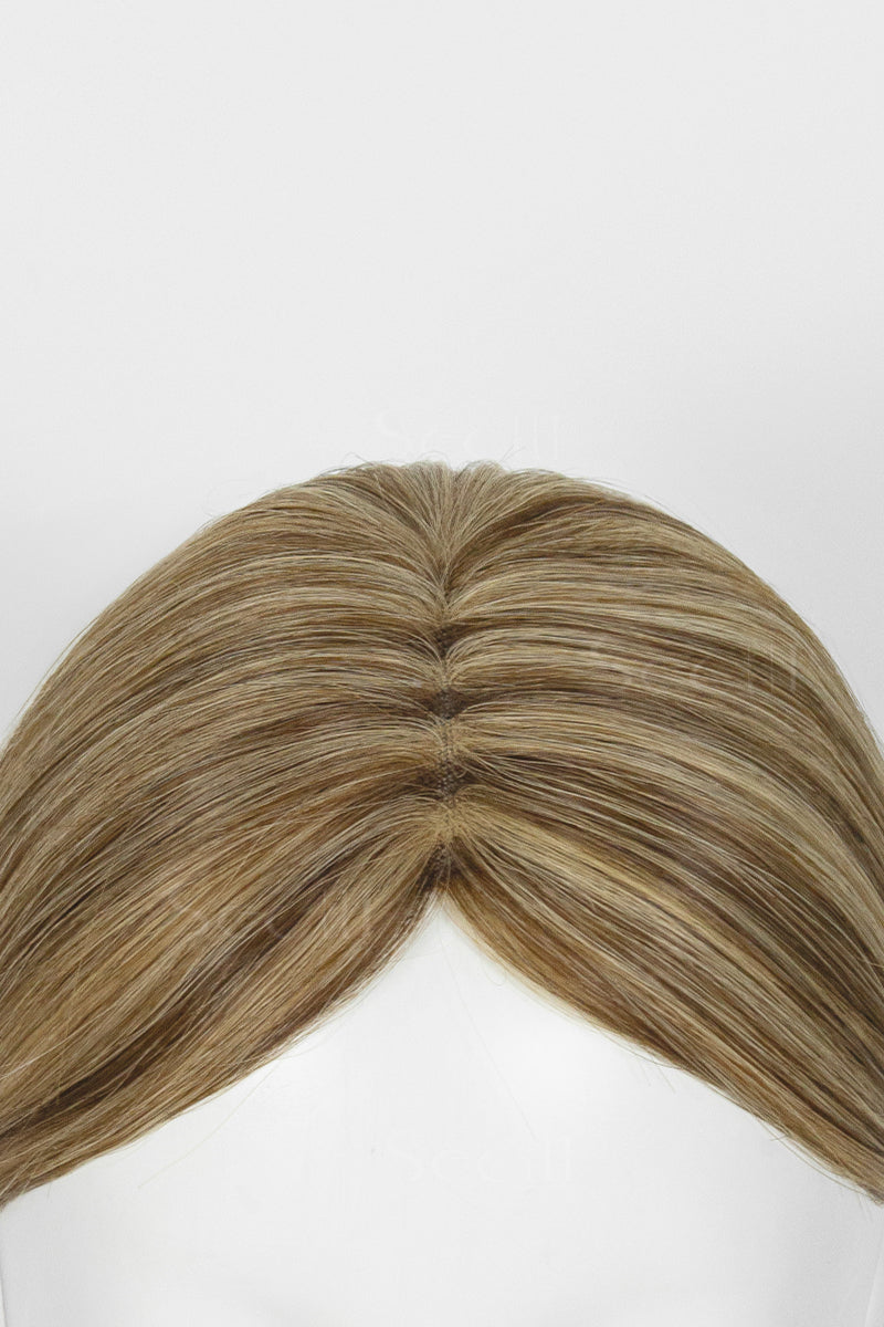 Mona Handmade Human Hair Topper Medium Brown with Warm Highlights