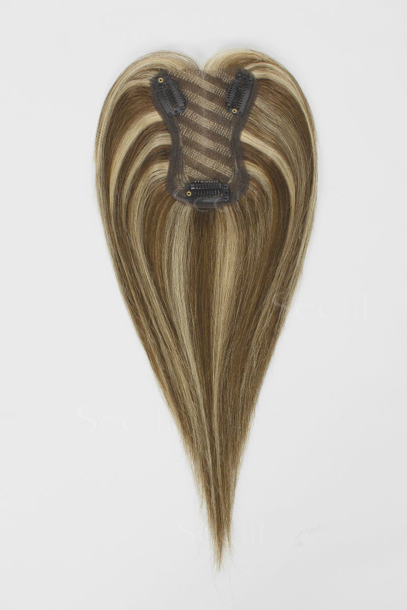 Mona Handmade Human Hair Topper Medium Brown with Warm Highlights