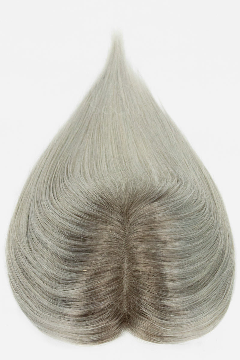Mona Human Hair Topper Sliver Grey with Dark Brown Root