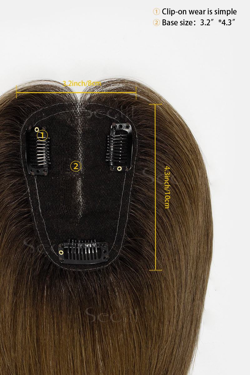 Mona Handmade Cabelo Humano Topper Sombreado com Castanho Médio T4/27