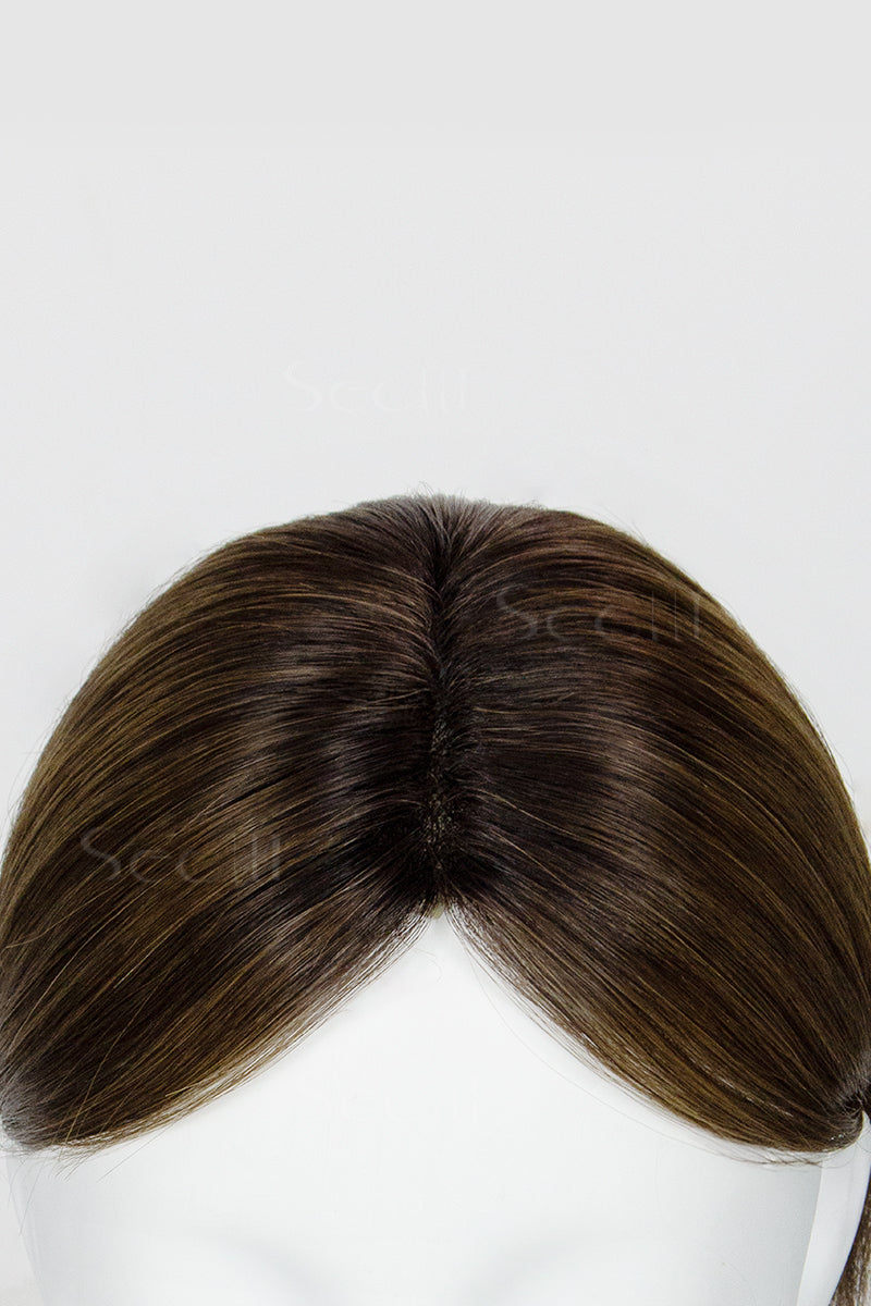 Mona Handmade Cabelo Humano Topper Sombreado com Castanho Médio T4/27