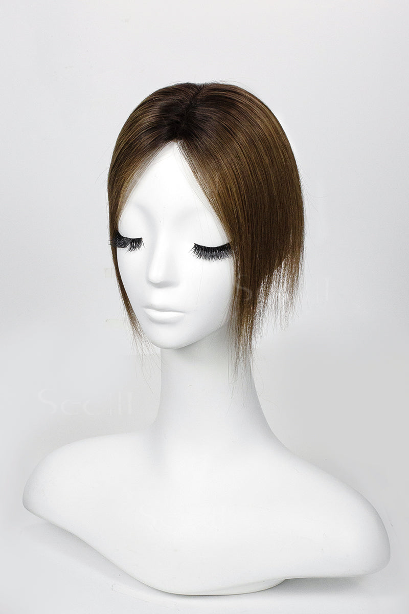 Mona Handmade Cabelo Humano Topper Sombreado com Castanho Médio T4/27