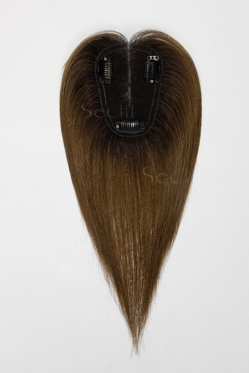 Mona Handmade Cabelo Humano Topper Sombreado com Castanho Médio T4/27