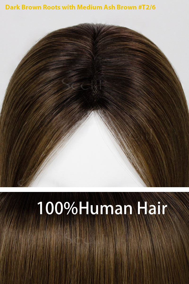 Mona Handmade Cabelo Humano Topper Sombreado com Castanho Médio T4/27
