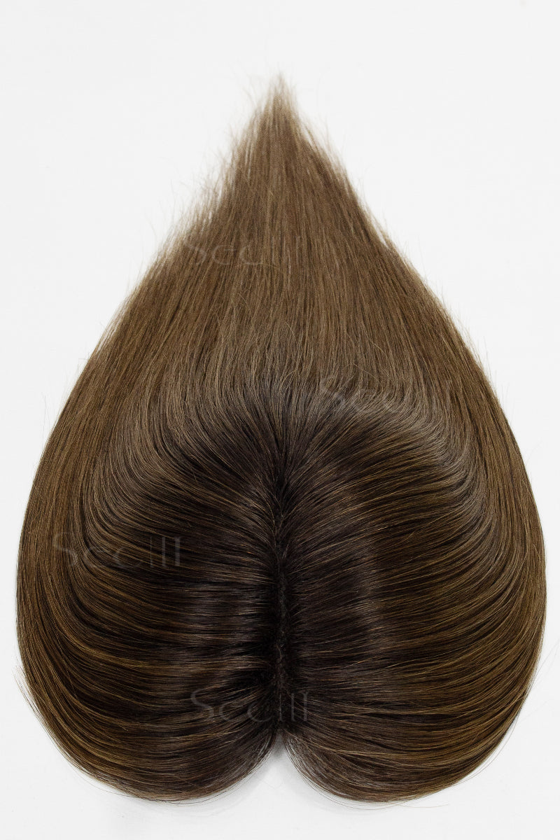 Mona Handmade Cabelo Humano Topper Sombreado com Castanho Médio T4/27
